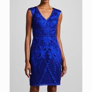 NEW Sue Wong Sapphire Blue Cocktail Dress Size 6 Sleeveless Embroidered Lace